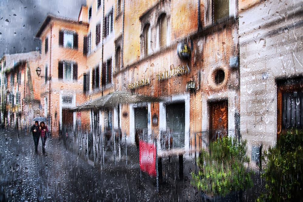 Rainy European Cafe Street by Nicodemo Quaglia — canvas wall art