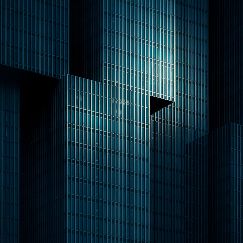 Blue Geometric Facade by Marc Huybrighs — canvas wall art