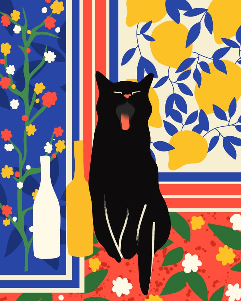 Yawning Cat and Lemons by Kintsugi99 — canvas wall art