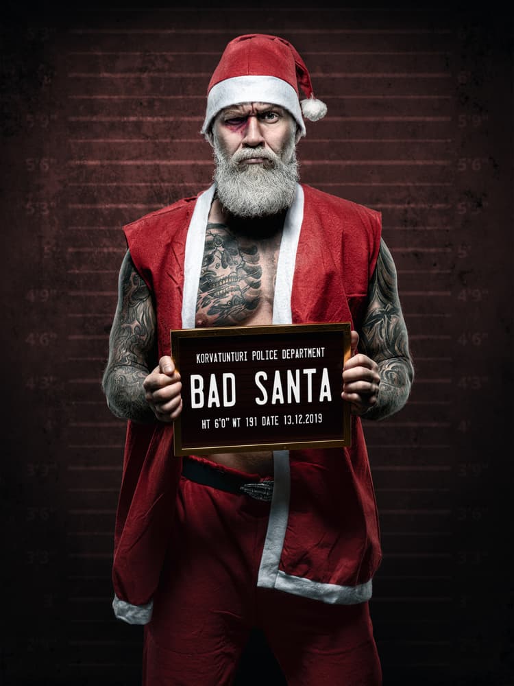 Bad Santa Mugshot by Petri Damstén — canvas wall art