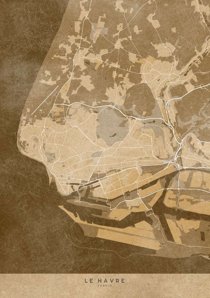 Vintage Le Havre Map by Rosana Laiz Blursbyai — canvas wall art