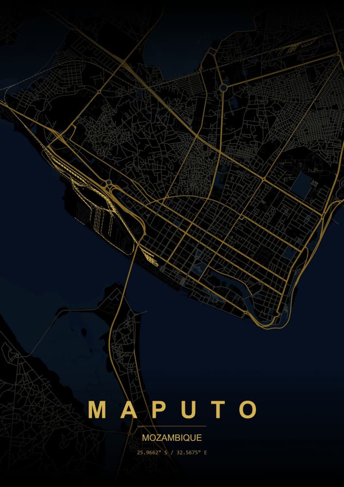 Maputo City Golden Map by HUGO — canvas wall art