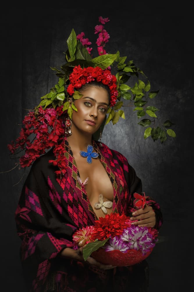 Floral Goddess Portrait by PARTHA BHATTACHARYYA — canvas wall art