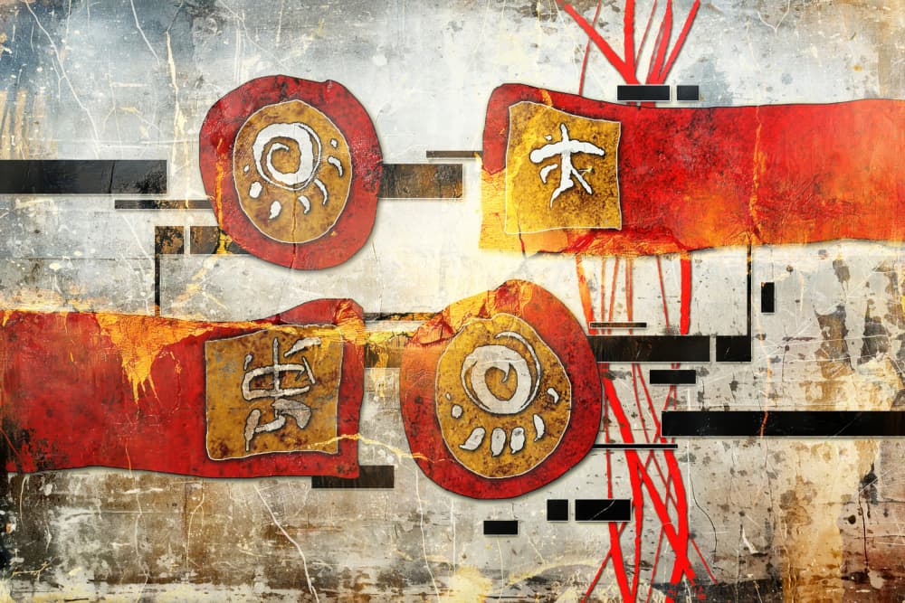 Red Gold Tribal Abstract by Rafal Kulik — canvas wall art