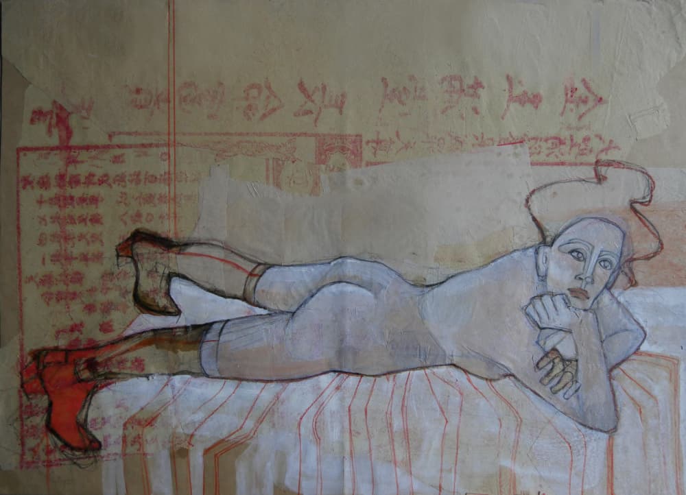 Reclining Nude Red Boots by Doris Schmitz — canvas wall art