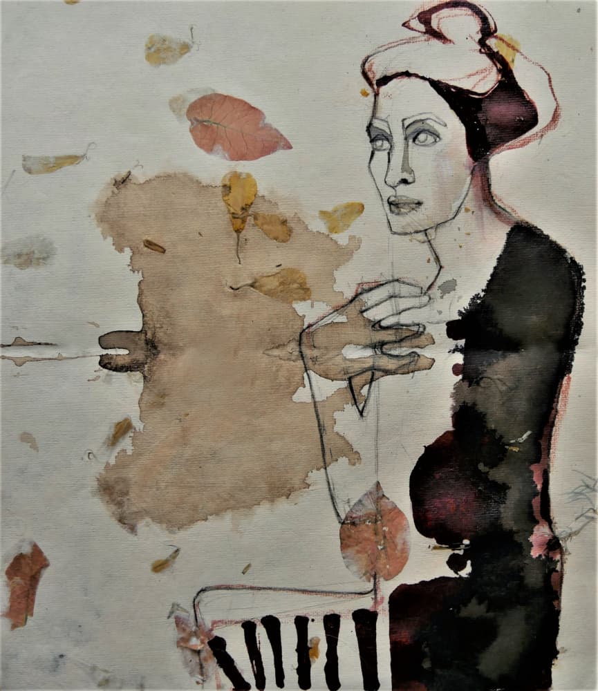 Pensive Figure and Leaves by Doris Schmitz — canvas wall art