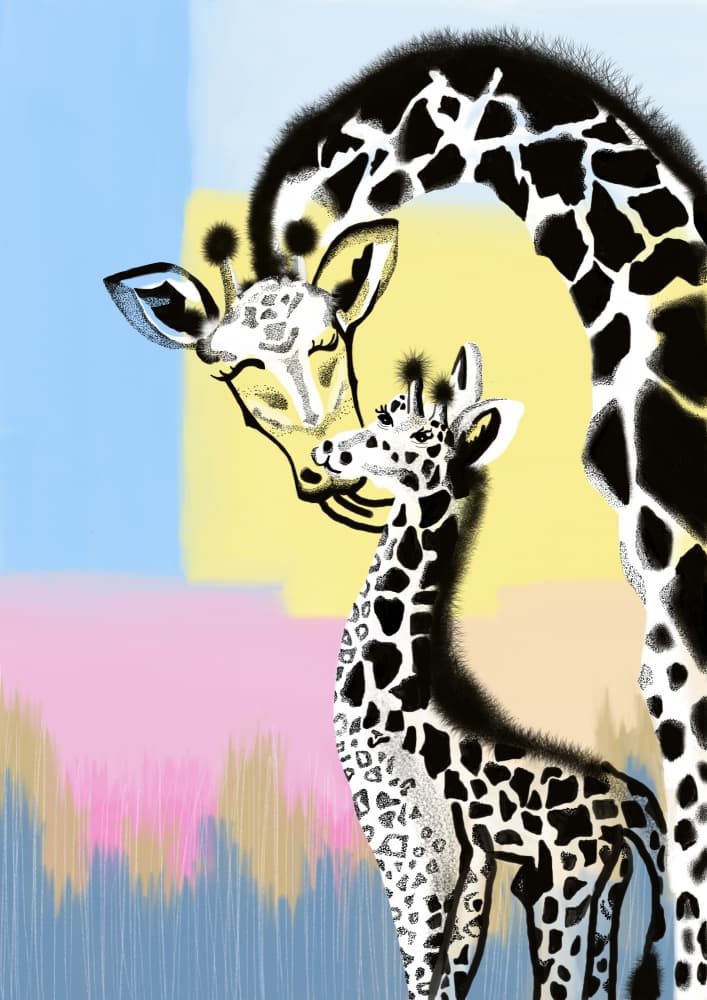 Sweet Giraffe Family by Art by the Ocean — canvas wall art