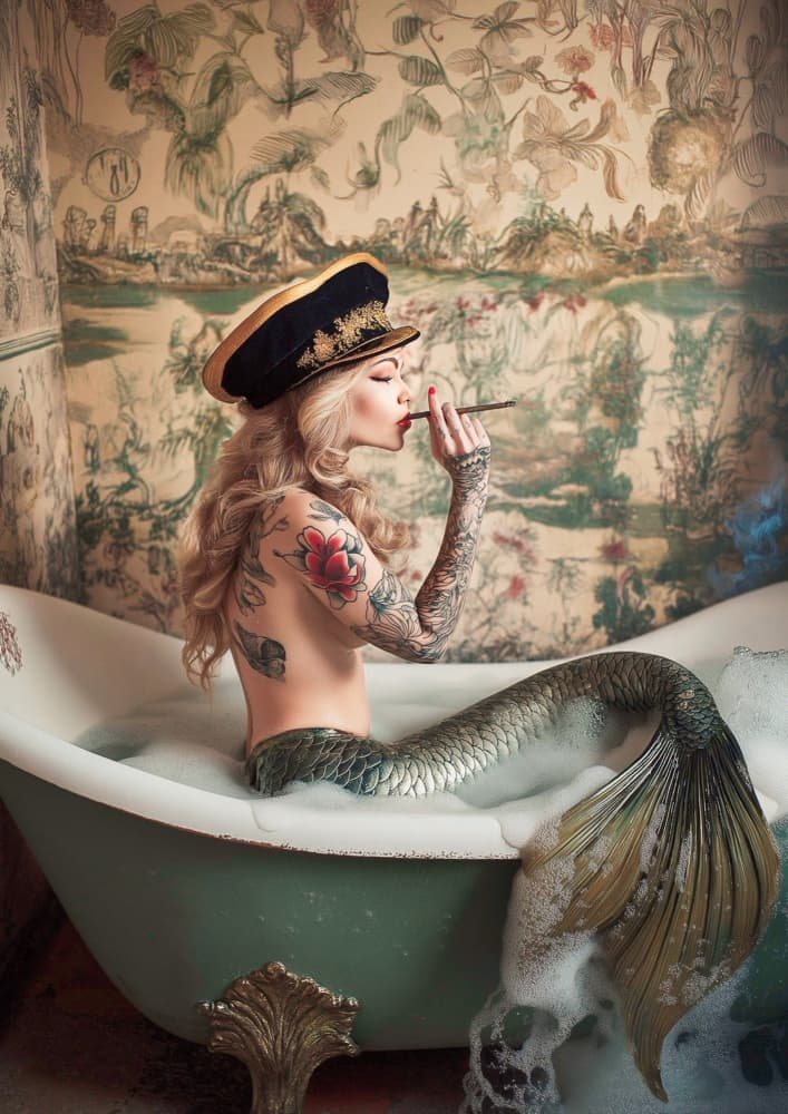 Vintage Mermaid Siren by Niky Rahner — canvas wall art