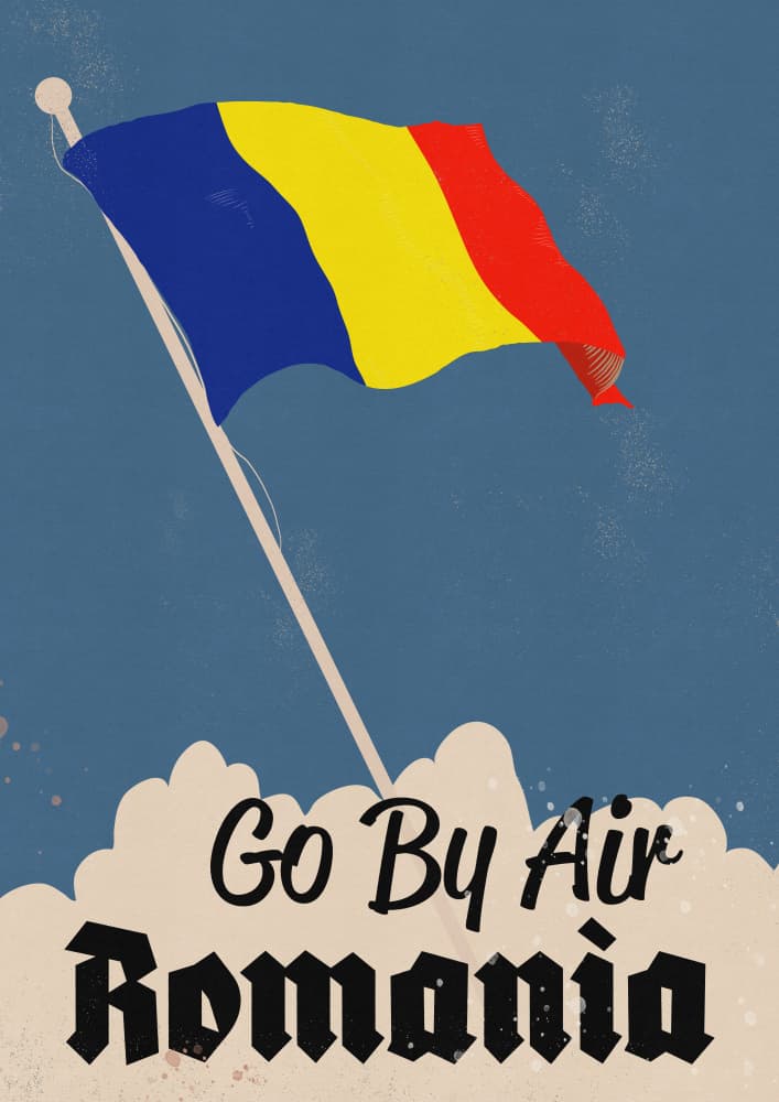 Vintage Romania Air Travel by Nicholas — canvas wall art