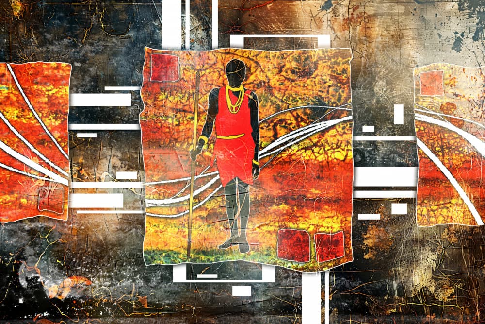 Maasai Warrior Sunset by Rafal Kulik — canvas wall art