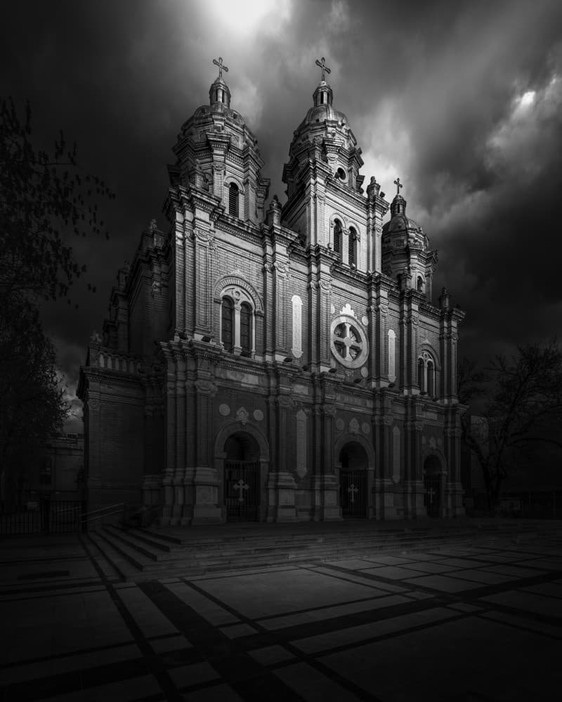 Historic Church Dramatic Sky by Alvin Wang — canvas wall art