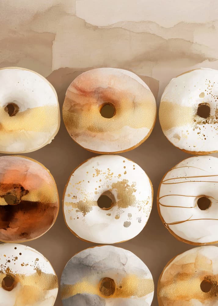 Elegant Gold Donuts by Justyna Jaszke — canvas wall art