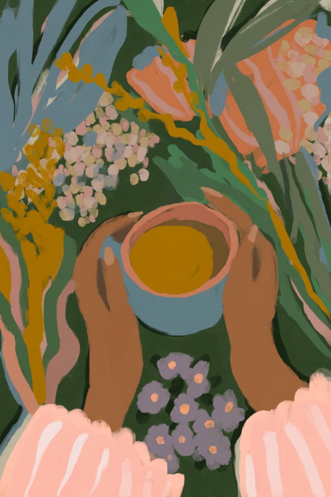 Cozy Tea Garden by Treechild — canvas wall art