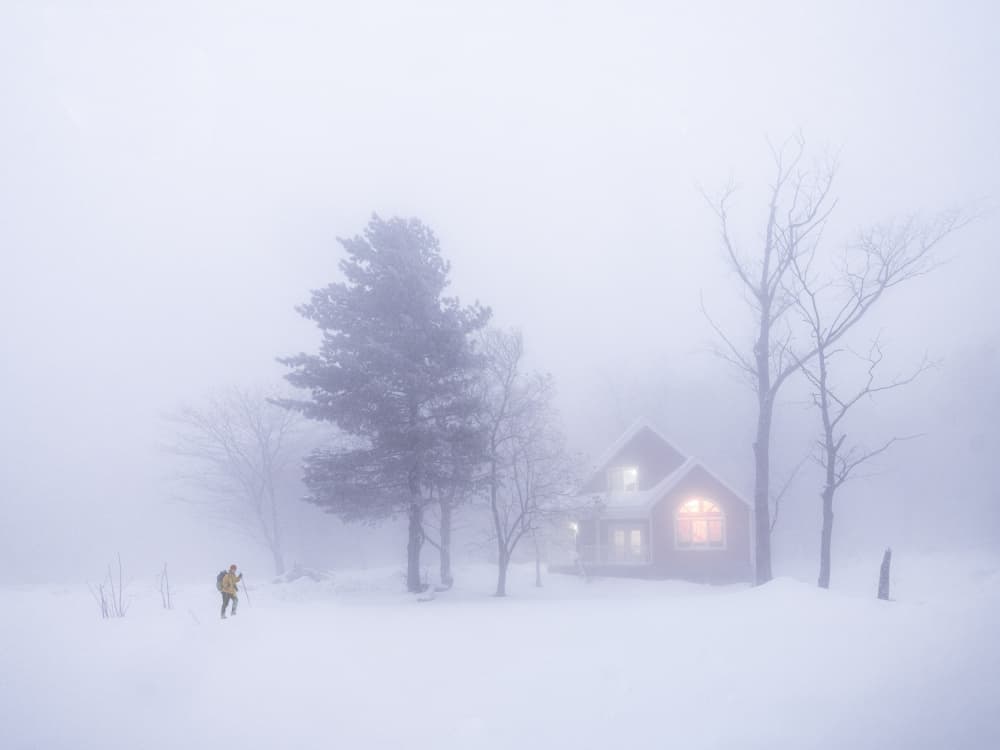 Cozy Cabin in Winter Fog by Cai ning — canvas wall art