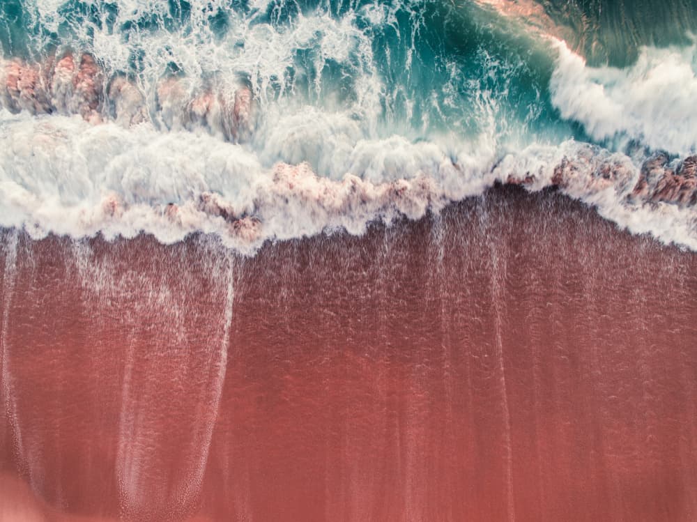 Crashing Waves Red Beach by Javier Pardina — canvas wall art