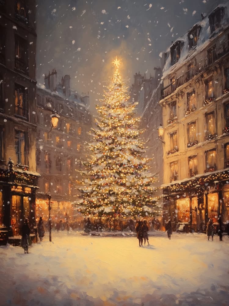Snowy Christmas City Night by Jolly and Dash — canvas wall art