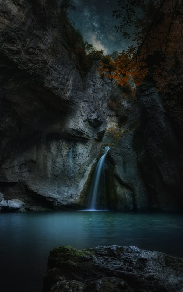 Starry Night Waterfall by Albena Markova — canvas wall art