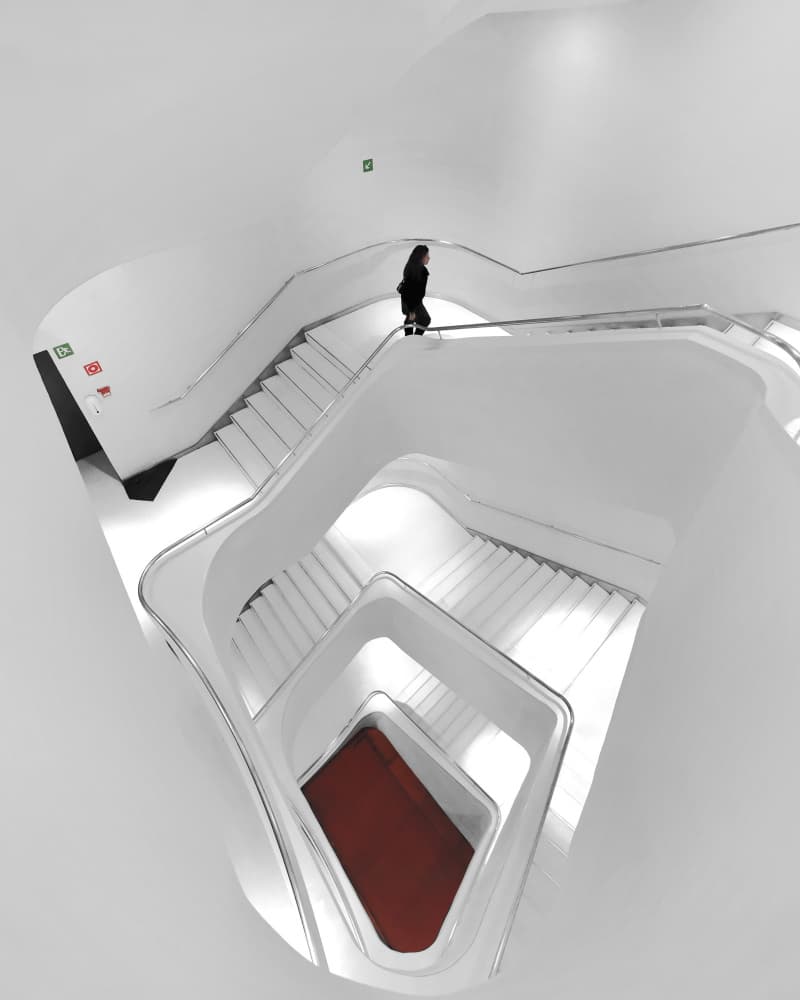 Woman Descending White Stairs by Jorge Pimenta — canvas wall art