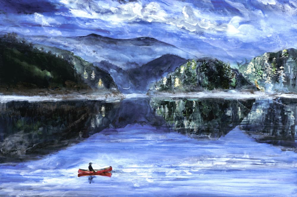 Serene Lake Canoe by RodMacIver — canvas wall art