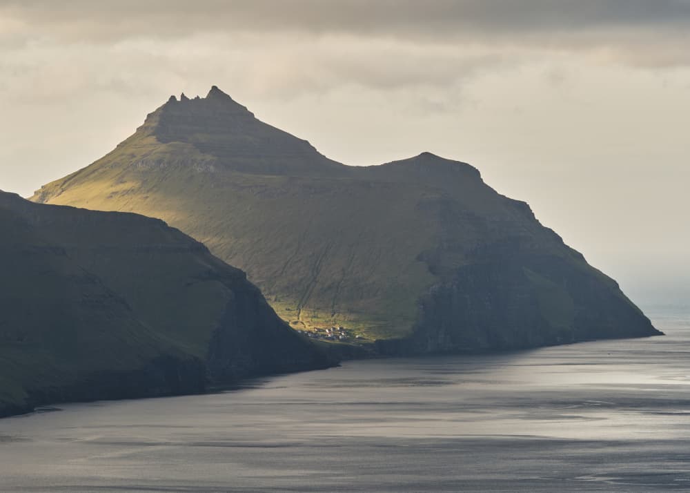 Sunlit Fjord Village by Hamed Bank — canvas wall art