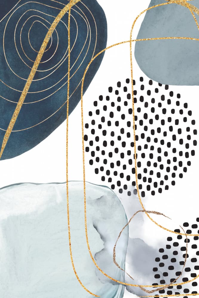 Fluid Blue Gold Abstract by Sally Ann Moss — canvas wall art