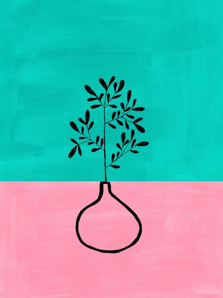 Pink Teal Botanical Vase by Ejaaz Haniff — canvas wall art