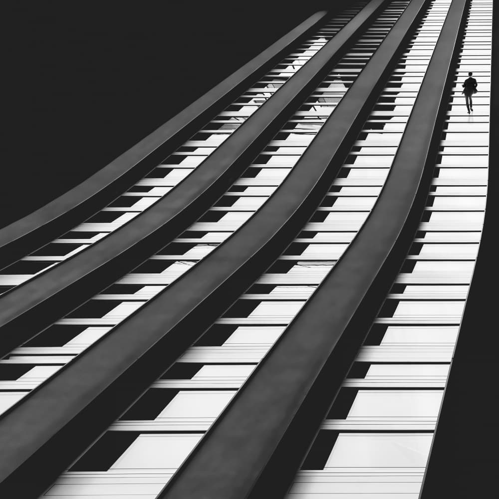 Man Walks Musical Path by Roswitha Schleicher-Schwarz — canvas wall art