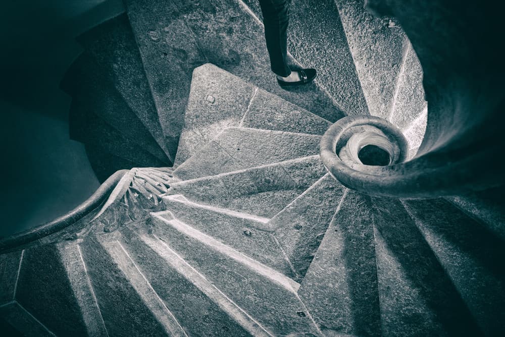 Dark Spiral Stone Stairs by Jure Kravanja — canvas wall art