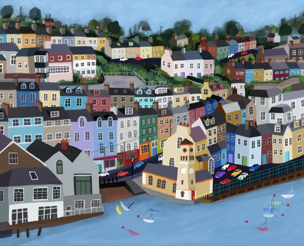 Colorful Harbor Town by Carla Daly — canvas wall art
