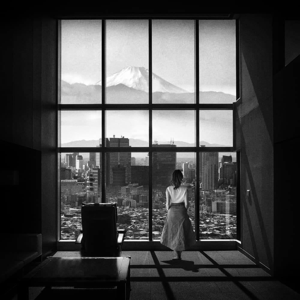 Woman Overlooking Mount Fuji by Eiji Yamamoto — canvas wall art