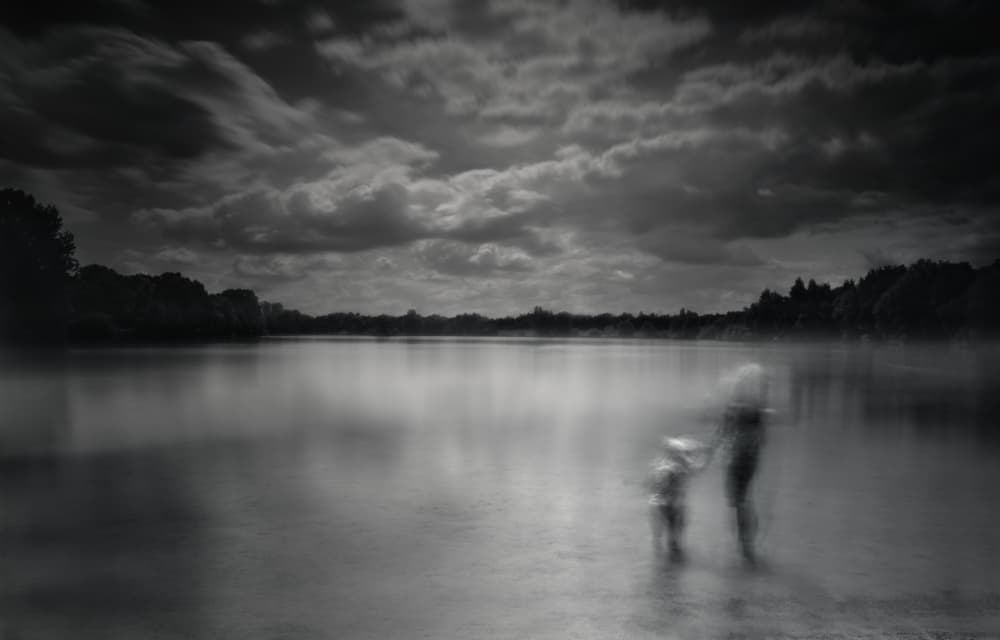 Misty Lakeside Figures by Christoph Hessel — canvas wall art