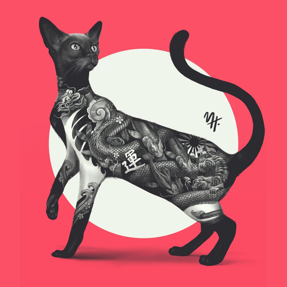 Japanese Tattoo Cat by Mark Harrison — canvas wall art