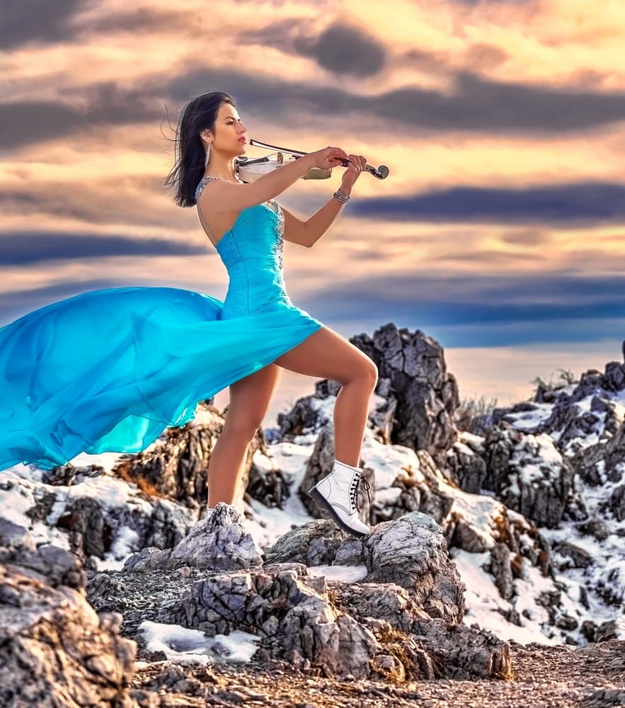 Elegant Violinist Mountain Serenade by Vasil Nanev — canvas wall art