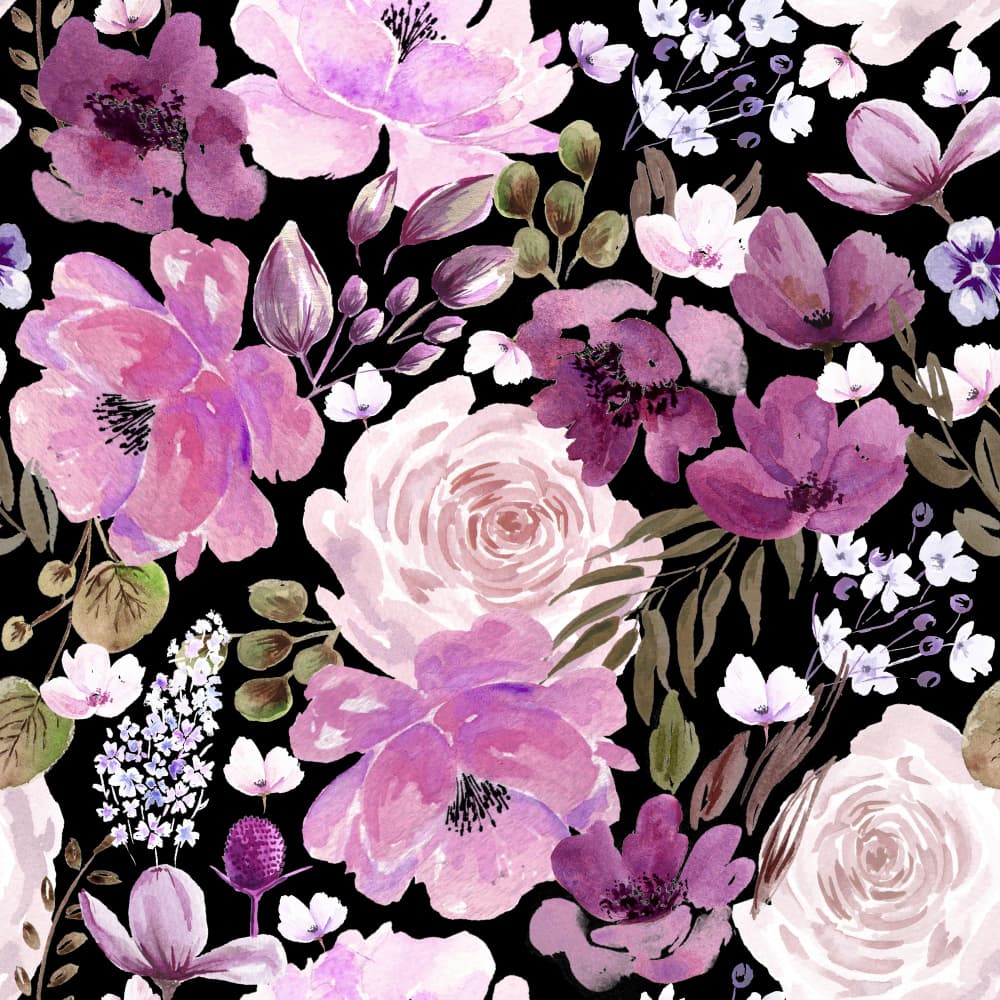 Floral Chaos Watercolor Pattern Dark Purple by Anis Illustration — canvas wall art