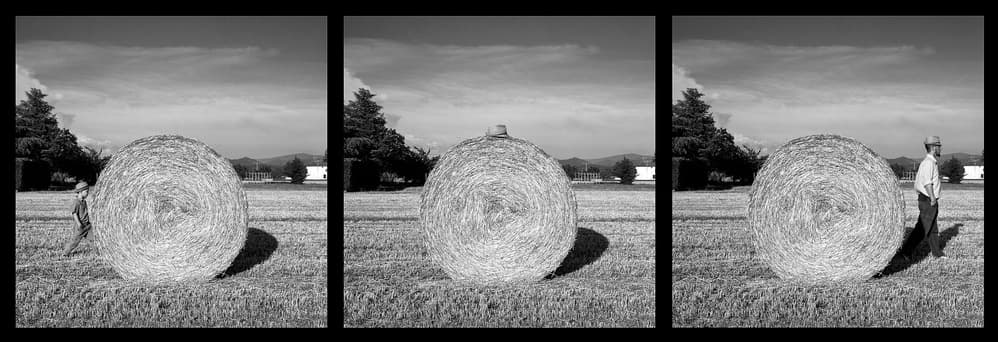 Man's Hay Bale Journey by Carlo Ferrara — canvas wall art