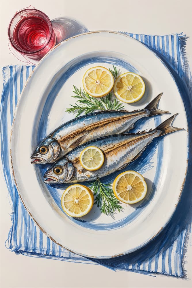 Sardines Wall Art Print — Mediterranean Seafood Lemon by The Art Concept — canvas wall art