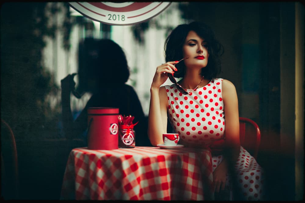 Retro Cafe Woman by Ruslan Bolgov — canvas wall art
