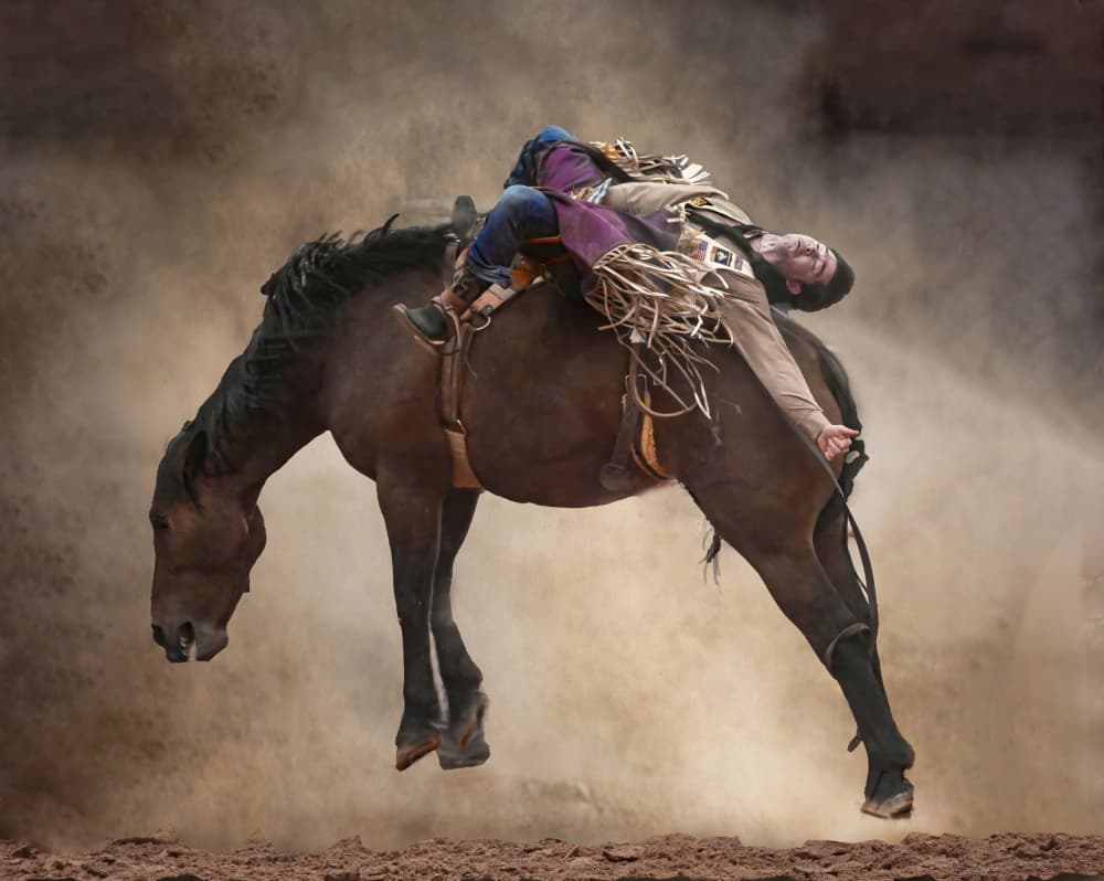 Bucking Bronco Cowboy by Jane Lyons — canvas wall art
