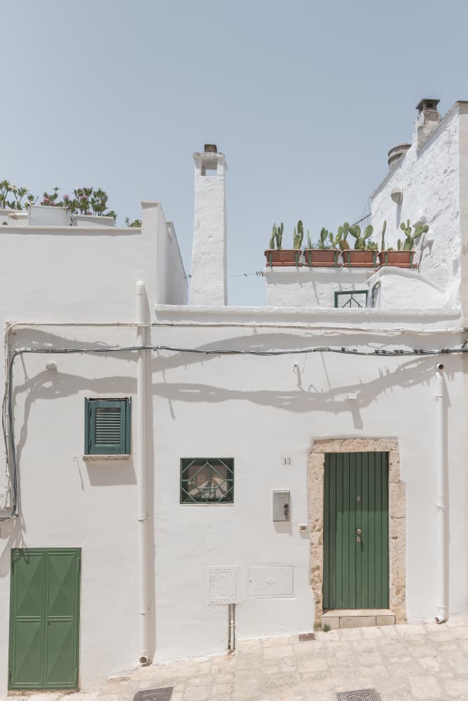White Town Green Doors by Photolovers — canvas wall art