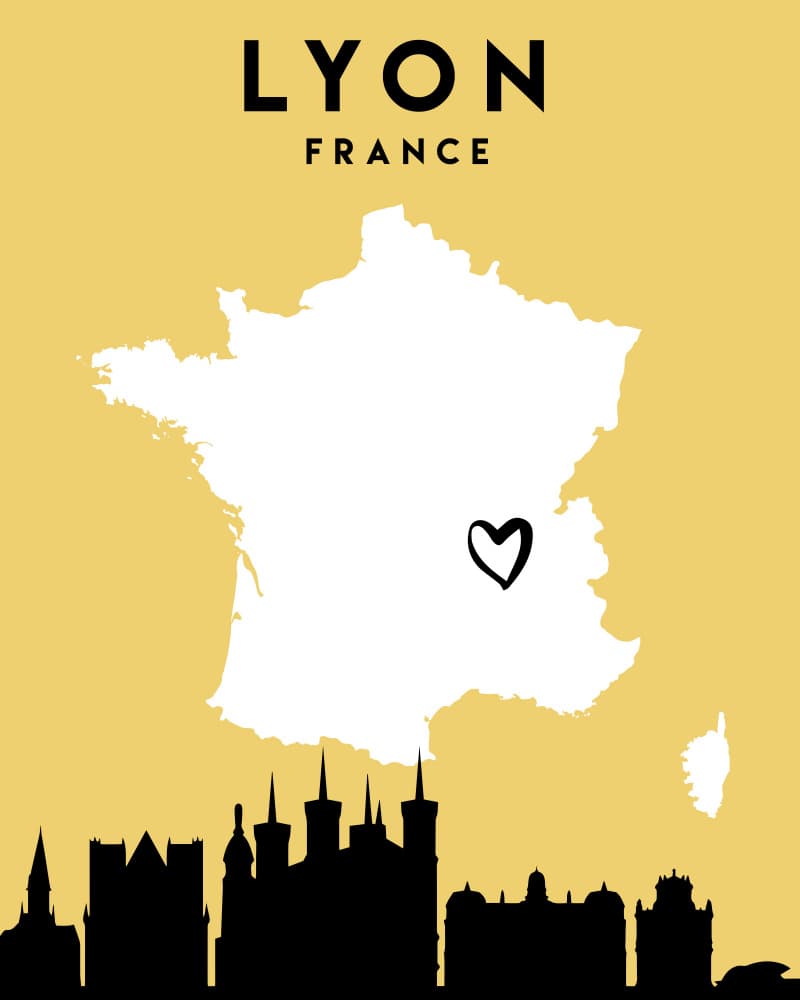 Lyon France Heart Map by Emiliano Deificus — canvas wall art
