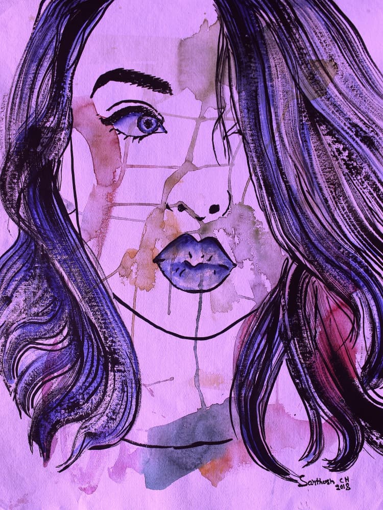 Expressive Purple Portrait by Santhosh ch — canvas wall art