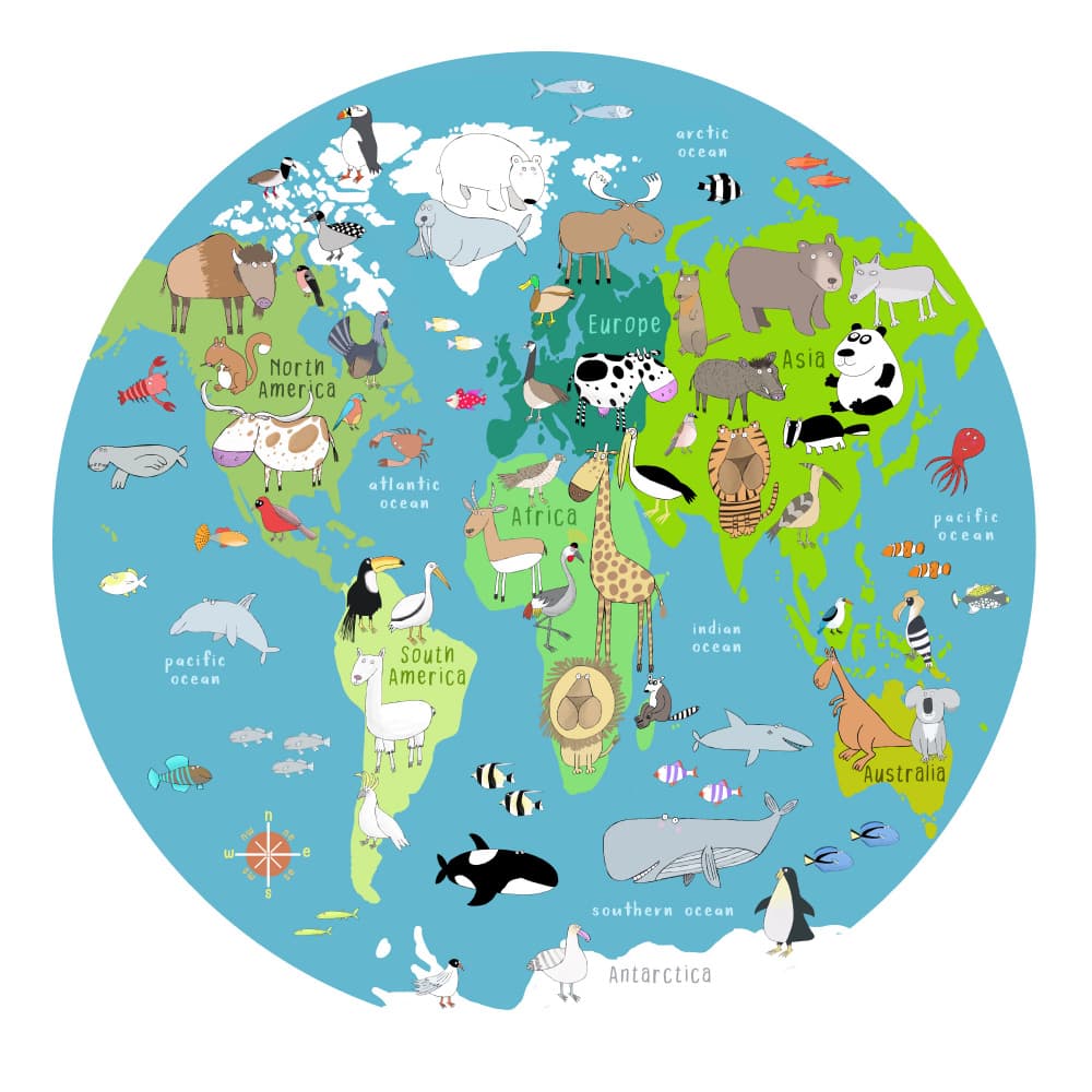 Global Animal Map by Carla Daly — canvas wall art