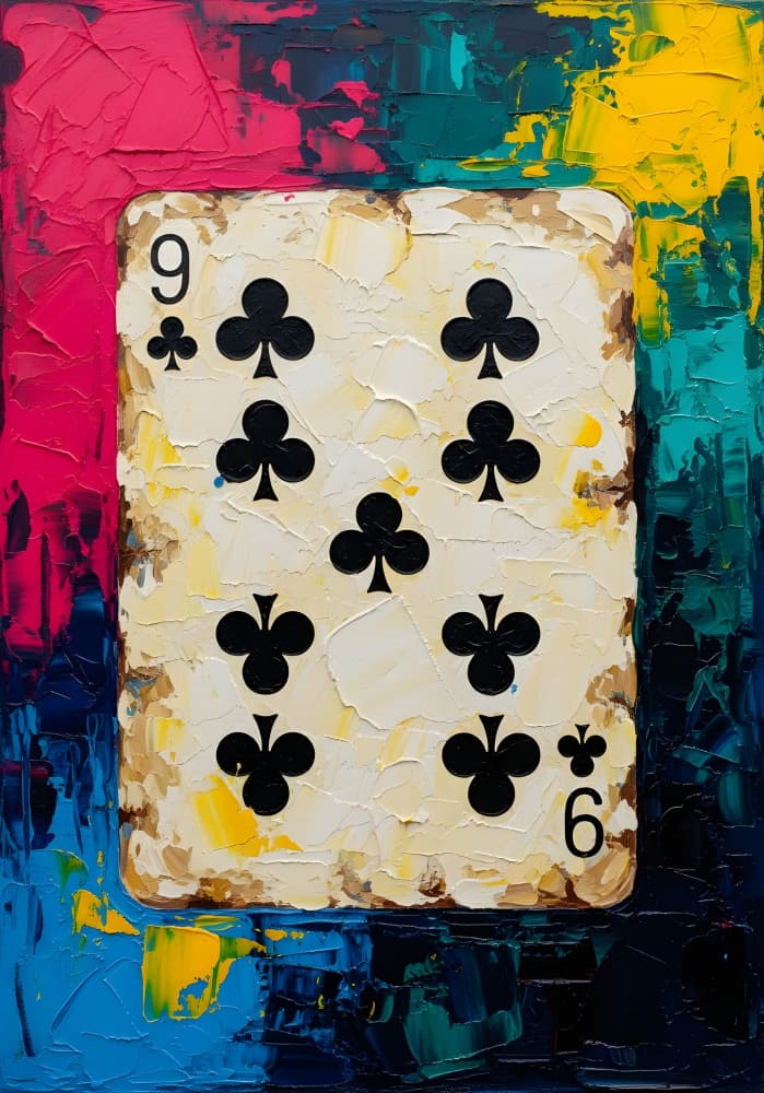 Vibrant Nine Clubs Card by HUGO — canvas wall art