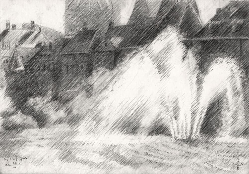 City Fountains Sketch by Corné Akkers — canvas wall art
