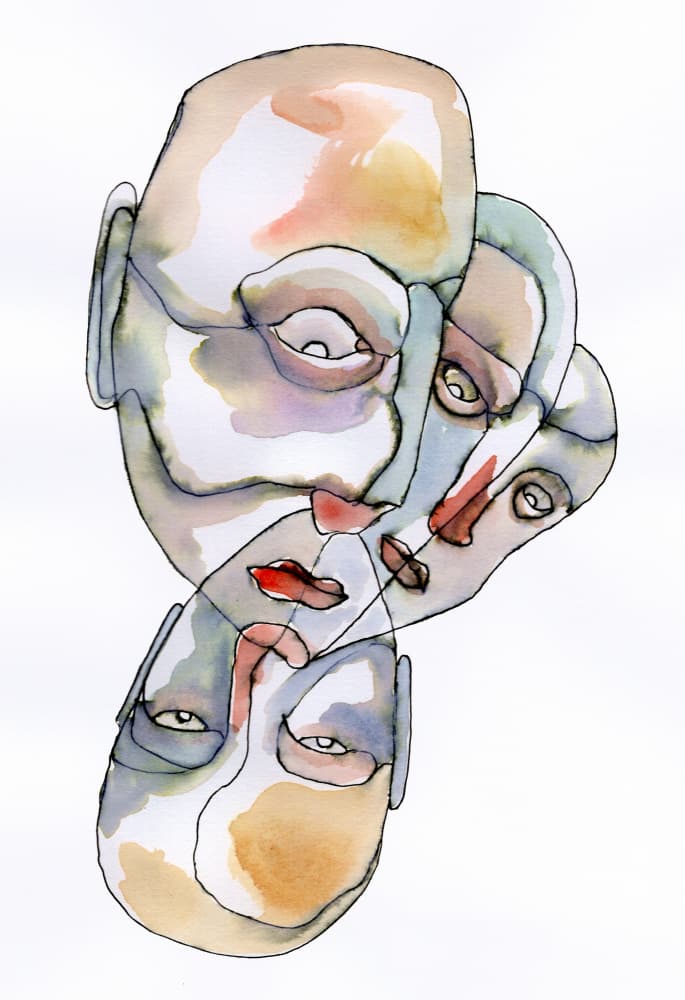 Fragmented Faces Watercolor by Wildemar Doomgriever — canvas wall art