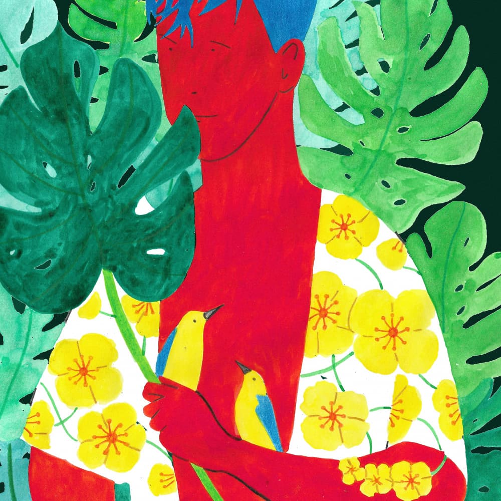 Tropical Man and Birds by Zhigang Zhang — canvas wall art