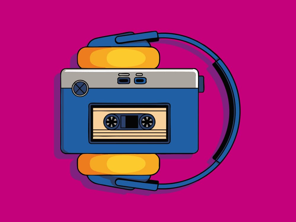 Retro Cassette Headphones by Andreas Magnusson — canvas wall art