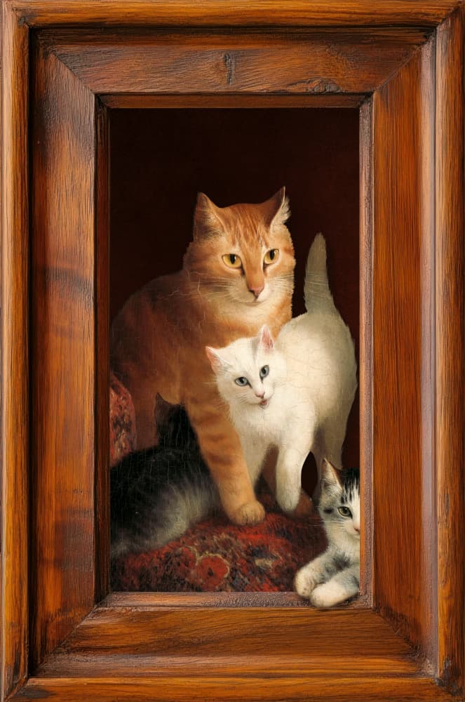 Sweet Cat Family by Marja van den Hurk — canvas wall art