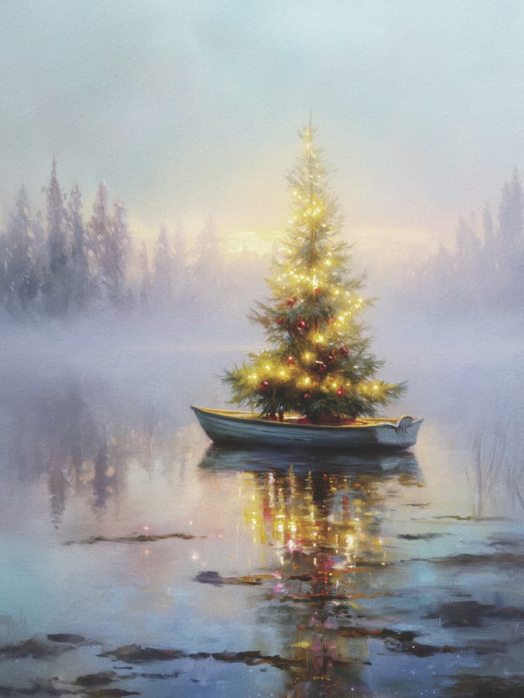 Misty Christmas Tree Reflections by Andreas Magnusson — canvas wall art