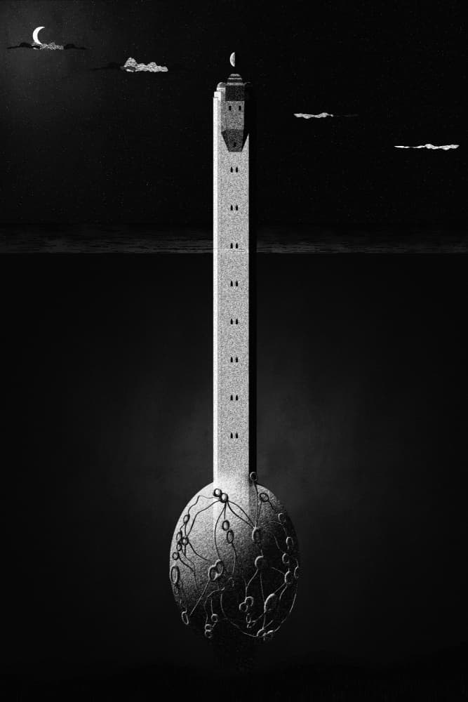 Moonlit Tower Foundation by Max Sandström — canvas wall art